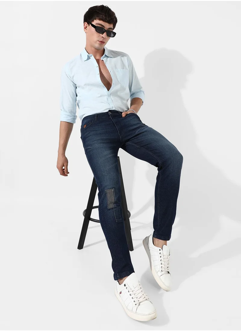 Campus Sutra Men's Tapered Dark-Wash Denim Jeans