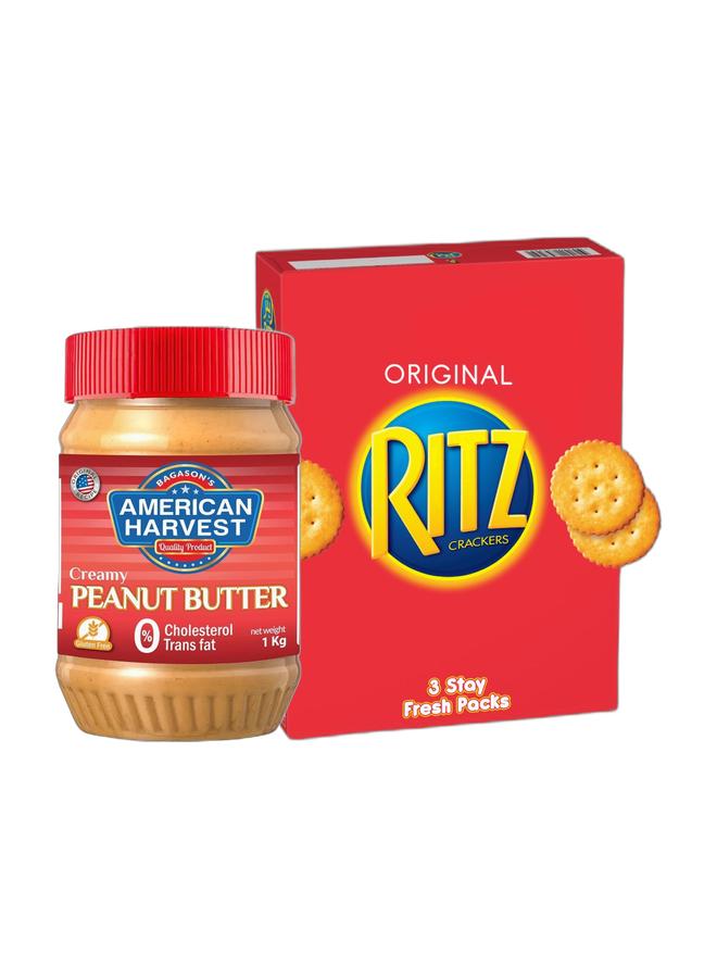 noon American Harvest Creamy Peanut Butter Jar, 1 Kg & Oven Baked Crackers 297.0grams Bundle - Image 1