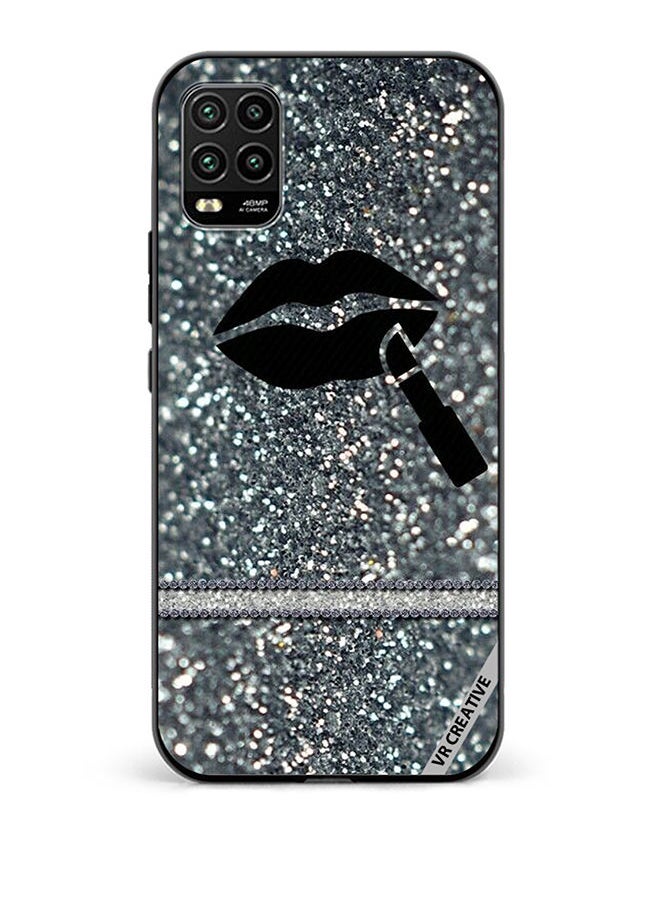 VR CREATIVE Protective Case Cover For Xiaomi Mi 10 Lite 5G Lipstick on Silver Glitter Design Multicolour  - Image 1