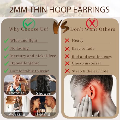 Senteria أقراط هووب فضة ستيرلنج 925 للنساء خفيفة الوزن رقيقة كبيرة - Image 5