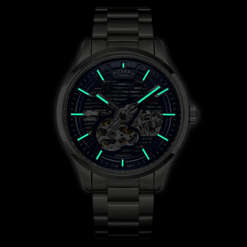 Rotary  Rotary Men's Greenwich Skeleton Automatic 100M Water Resistance Blue Dial Stainless Steel Bracelet Watch - RGB10073/05 for Men | Best Price UAE