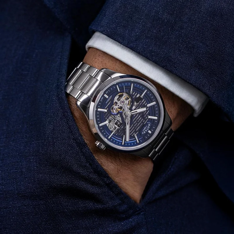 Rotary  Rotary Men's Greenwich Skeleton Automatic 100M Water Resistance Blue Dial Stainless Steel Bracelet Watch - RGB10073/05 for Men | Best Price UAE