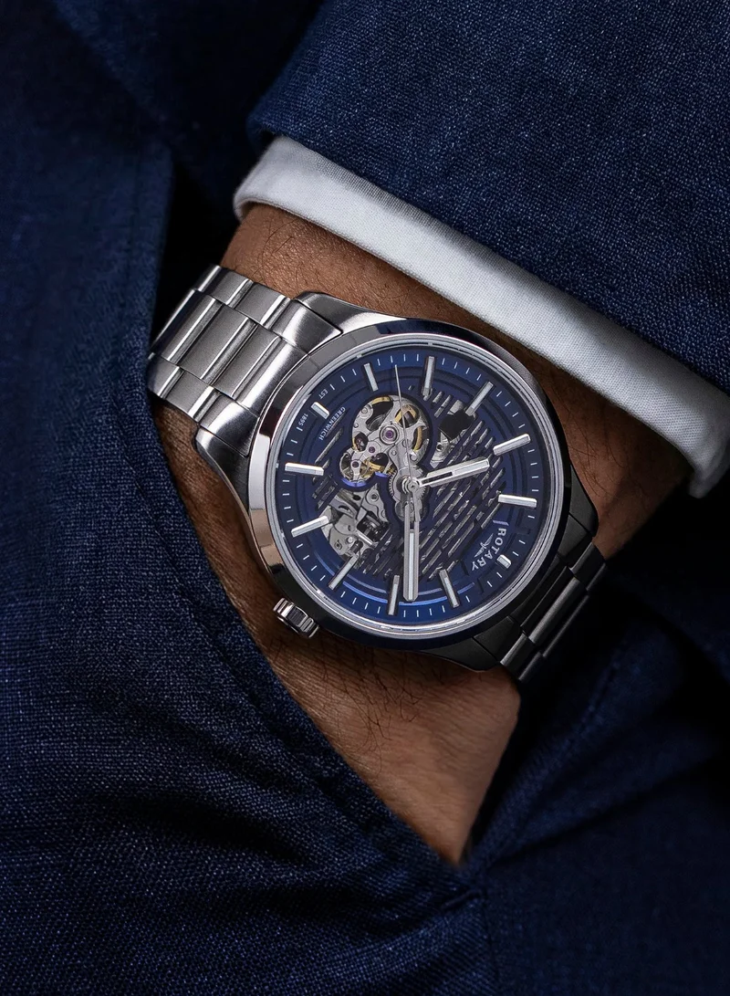Rotary  Men's Greenwich GT1 Skeleton Automatic Watch, 42 mm, Blue Dial, Stainless Steel Bracelet for Men | Best Price UAE