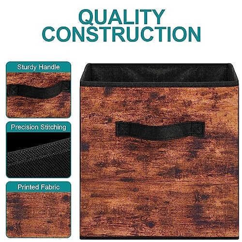 Stero Fabric Storage Cubes, 6 Pack Foldable Storage Bins with Handle, 11 Inch Box for Shelves, Closet, Organizer, Rustic Brown and Black - Image 4