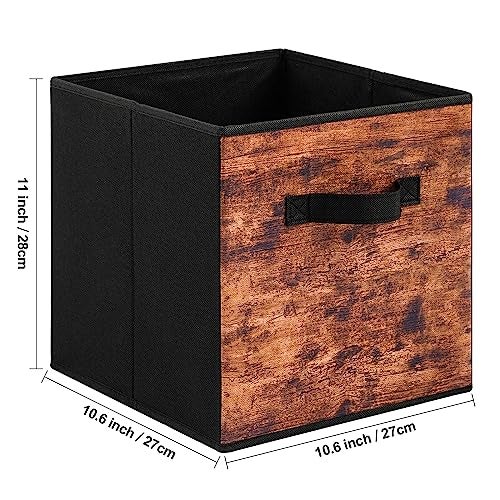 Stero Fabric Storage Cubes, 6 Pack Foldable Storage Bins with Handle, 11 Inch Box for Shelves, Closet, Organizer, Rustic Brown and Black - Image 2