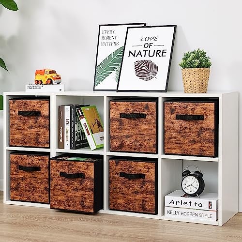 Stero Fabric Storage Cubes, 6 Pack Foldable Storage Bins with Handle, 11 Inch Box for Shelves, Closet, Organizer, Rustic Brown and Black - Image 5