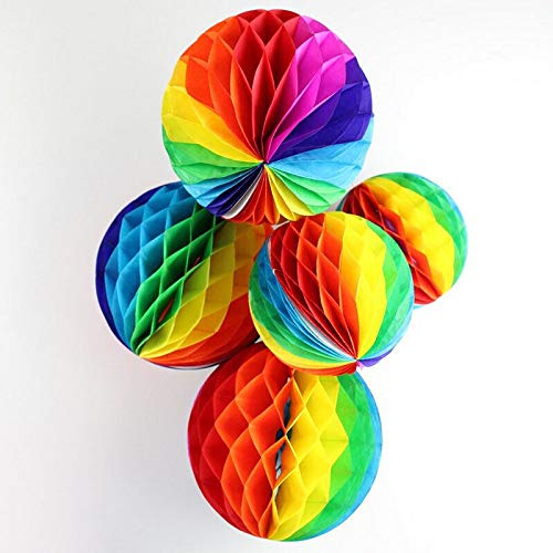 Binpeng Honeycomb Tissue Balls for Party Decoration - Set of 3 Blue Paper Fans (3pcs Colorful Honeycombs 6in) - Image 3