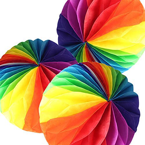 Binpeng Honeycomb Tissue Balls for Party Decoration - Set of 3 Blue Paper Fans (3pcs Colorful Honeycombs 6in) - Image 1