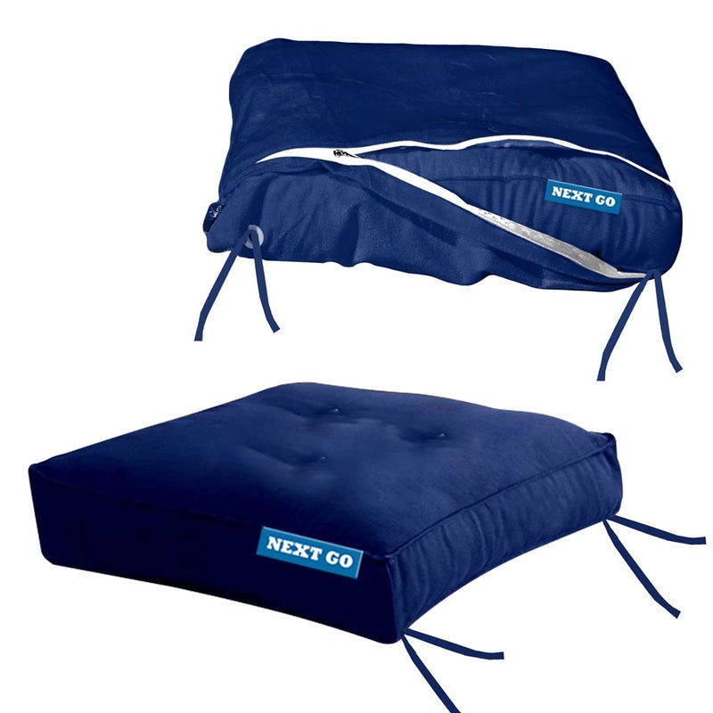 NEXTGO Velvet Chair Pads with Zipper Cover Square Chair Cushion with Ties Soft Thicken Seat Pads Cushion Pillow 1 pic pad and 1 coverfor Home or Car Sitting Office Color Navy Blue - Image 1