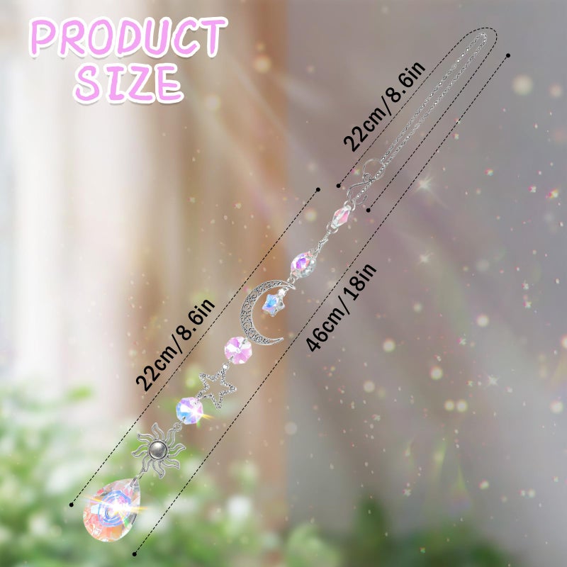 XLIUAX Moon and Star Rear View Mirror Car Charm, Cute Boho Sun Catcher Pendant Hangings Ornaments Healing Crystals Stones Car Decor for Women Men(B) - Image 4