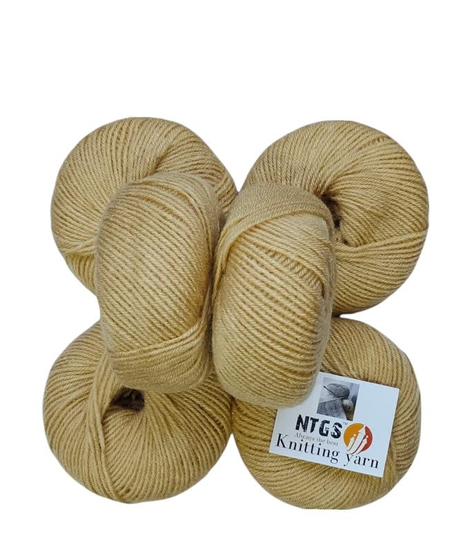 NTGS Baby Soft 100 Acrylic Wool Mustard 6 PC 4 ply Wool Ball Hand Knitting WoolArt Craft Soft Fingering Crochet Hook Yarn Needle Knitting Yarn Thread Dyed Shade no79