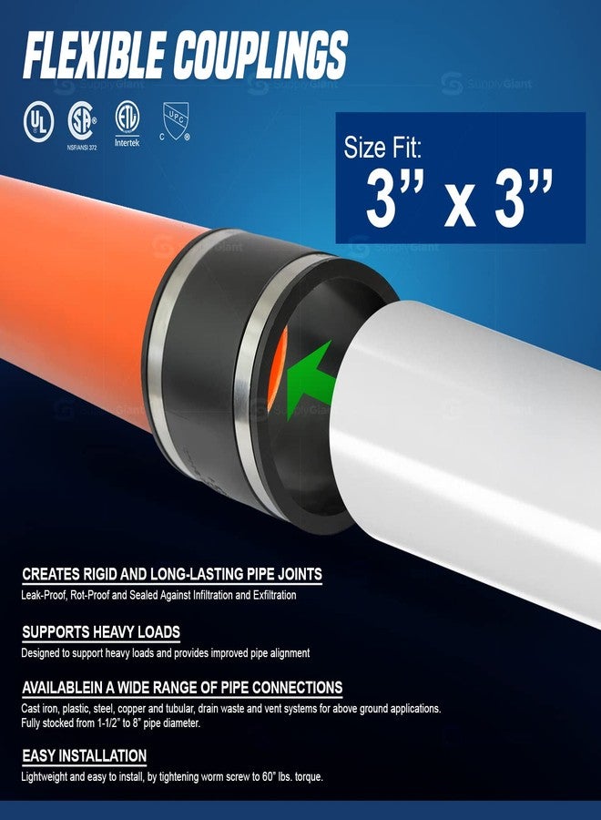 Supply Giant وصلة مطاطية مرنة من مادة PVC من شركة Supply Giant، طراز EVERCONNECT 4826، مزودة بمشابك من الفولاذ المقاوم للصدأ، مقاس 3 بوصات، لون أسود. - Image 3
