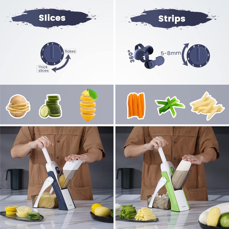 SupMaKin Safe Mandoline Slicer for Kitchen, Potato Slicer, All in 1 Vegetables Slicer and Chopper, French Fry Cutter, Adjustable Thickness, Dishwasher Safe Chopping Artifact Gift (Blue) - Image 4