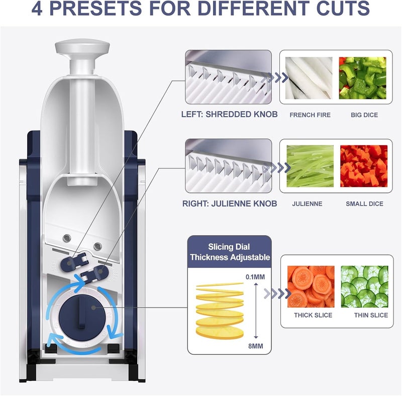 SupMaKin Safe Mandoline Slicer for Kitchen, Potato Slicer, All in 1 Vegetables Slicer and Chopper, French Fry Cutter, Adjustable Thickness, Dishwasher Safe Chopping Artifact Gift (Blue) - Image 3