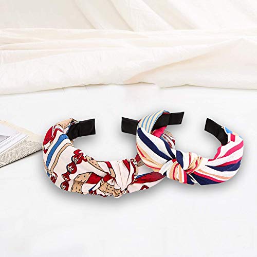 FAVELA Cross Knot Wide Hair Band for Women | Printed Korean Style Fabric Bow Knot Plastic Headband | Stylish and Comfortable Elastic Hairband Accessories for Girls, and Teens, Assorted (Set of 3) - Image 2