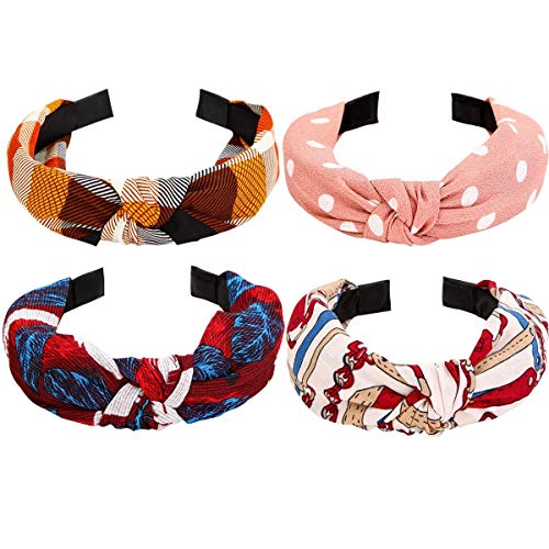 FAVELA Cross Knot Wide Hair Band for Women | Printed Korean Style Fabric Bow Knot Plastic Headband | Stylish and Comfortable Elastic Hairband Accessories for Girls, and Teens, Assorted (Set of 3) - Image 3
