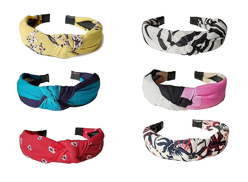 FAVELA Cross Knot Wide Hair Band for Women | Printed Korean Style Fabric Bow Knot Plastic Headband | Stylish and Comfortable Elastic Hairband Accessories for Girls, and Teens, Assorted (Set of 3) - Image 1