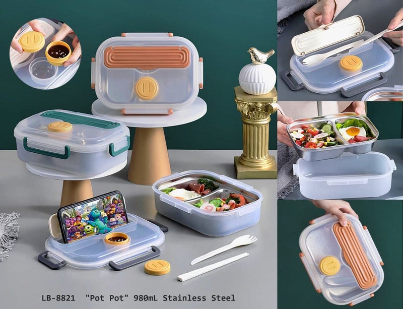 Shivaaro Lunch Box for Kids Lunch Box for Kids 2 Compartment Insulated Plastic Lunch Box Stainless Steel 3 Grid Plastic Lunch Box Multicolor - Image 5