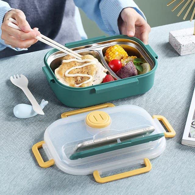 Shivaaro Lunch Box for Kids Lunch Box for Kids 2 Compartment Insulated Plastic Lunch Box Stainless Steel 3 Grid Plastic Lunch Box Multicolor - Image 4