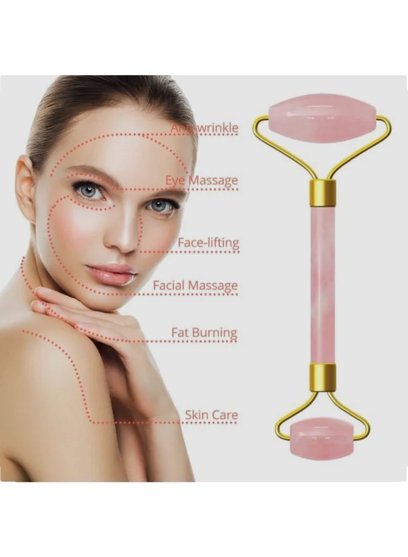 فاشونارا Rainbow Streak Heavyweight Rose Quartz Face Roller - Natural Stone with Rose Gold Finish, Facial Massage Tool for Glowing Skin