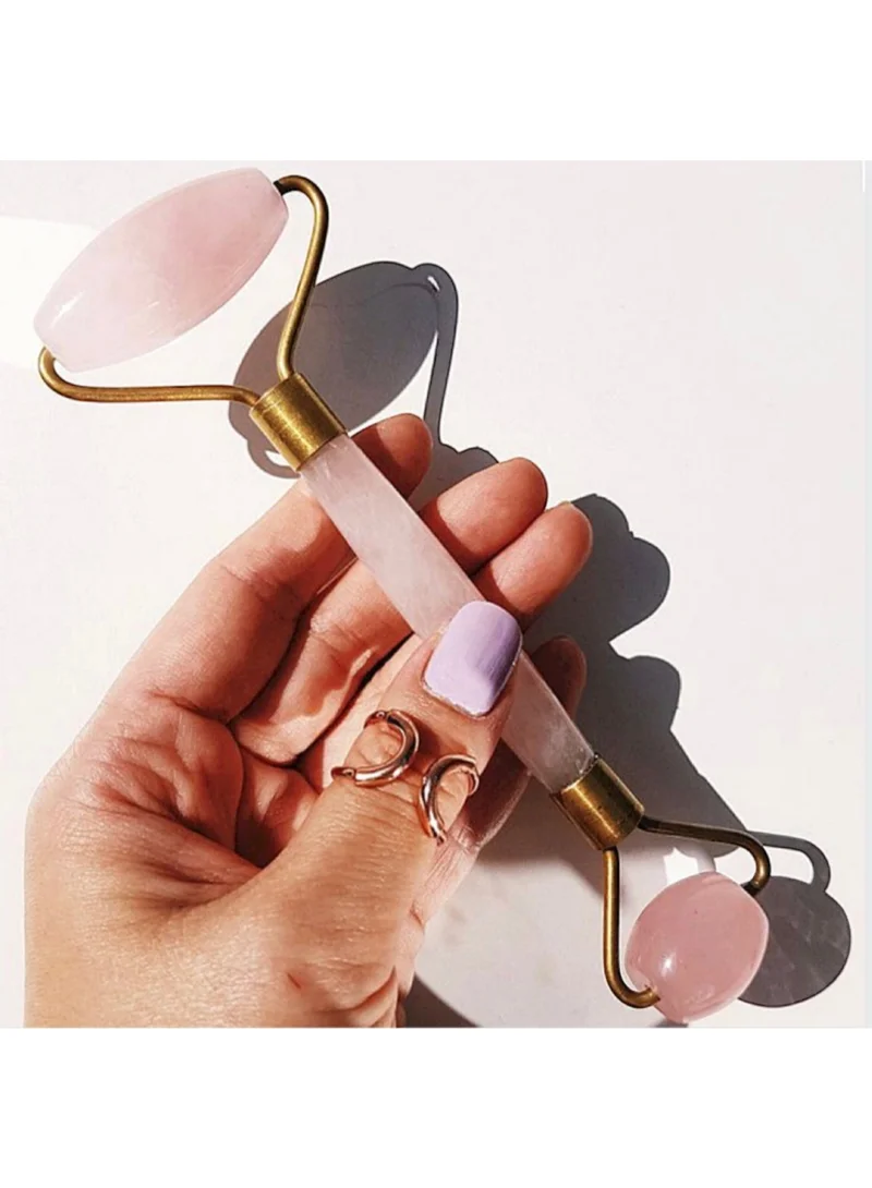 فاشونارا Rainbow Streak Heavyweight Rose Quartz Face Roller - Natural Stone with Rose Gold Finish, Facial Massage Tool for Glowing Skin