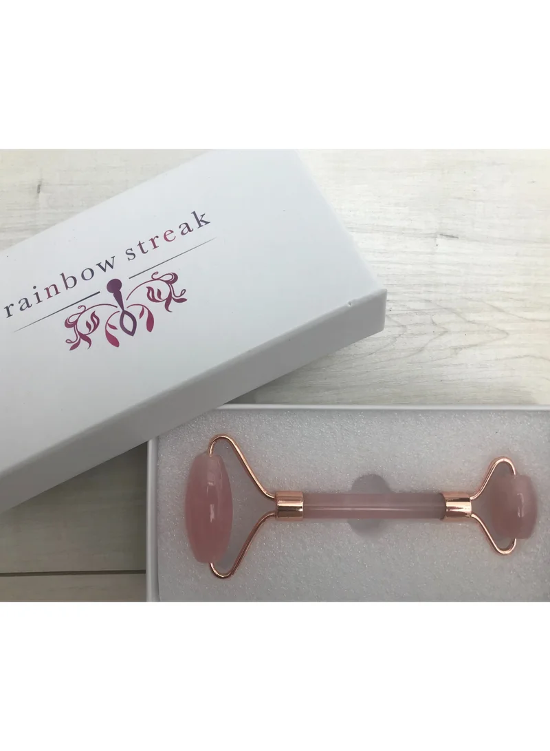فاشونارا Rainbow Streak Heavyweight Rose Quartz Face Roller - Natural Stone with Rose Gold Finish, Facial Massage Tool for Glowing Skin