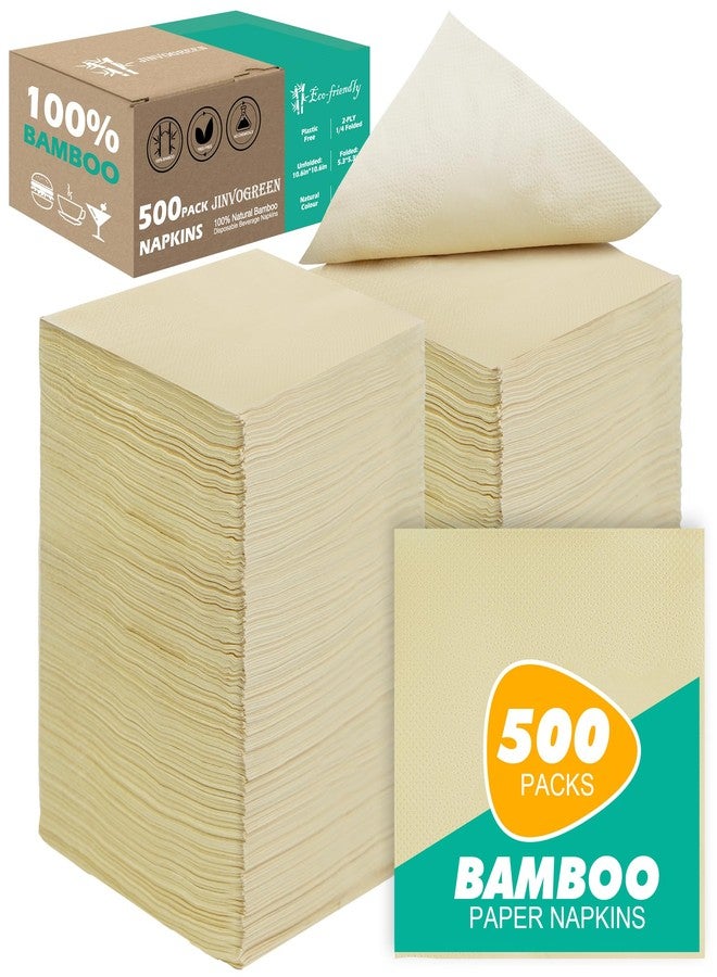 JINVOGREEN JINVOGREE 500 Count Bamboo Cocktail Napkins Disposable 2-Ply 5.3 x 5.3 Inch Folded, Eco friendly Compostable Beverage Paper Napkins Bulk for Bars, Lunch, Parties, Restaurant and Everyday Use - Image 1