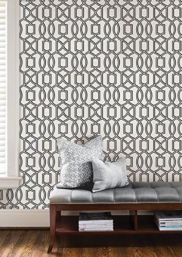 NuWallpaper NU1696 Uptown Trellis Black/White Peel & Stick Wallpaper, Multicolor - Image 2