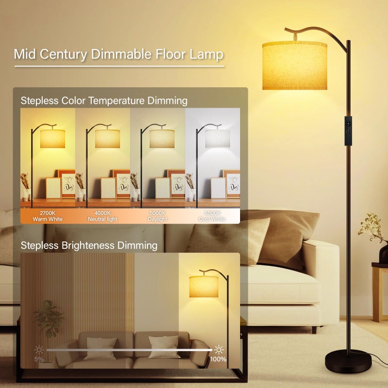 BoostArea Floor Lamp for Living Room,Arc Floor Lamp with Remote Control,Stepless Dimmable Brightness & Colors Temperature 2700k-6500k,Modern Standing Lamp for Bedroom Study Room Office,Beige - Image 2