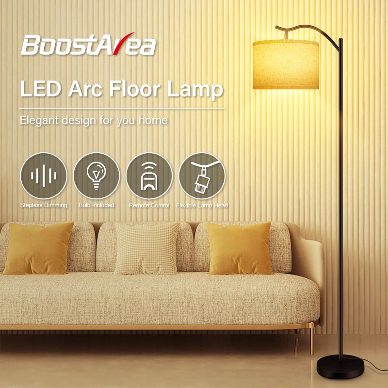 BoostArea Floor Lamp for Living Room,Arc Floor Lamp with Remote Control,Stepless Dimmable Brightness & Colors Temperature 2700k-6500k,Modern Standing Lamp for Bedroom Study Room Office,Beige - Image 3