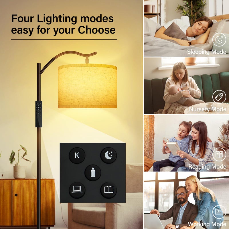 BoostArea Floor Lamp for Living Room,Arc Floor Lamp with Remote Control,Stepless Dimmable Brightness & Colors Temperature 2700k-6500k,Modern Standing Lamp for Bedroom Study Room Office,Beige - Image 5