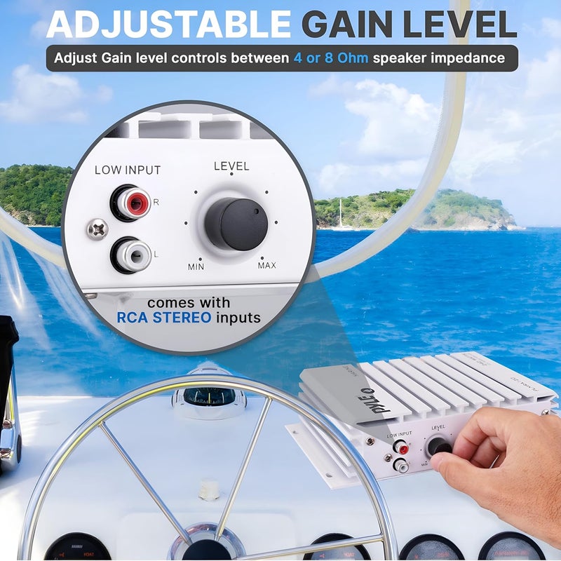 Pyle مضخم الصوت البحري بايل هيدرا - 240 واط 4 قنوات مضخم صوت مقاوم للماء مع مدخل RCA ومؤشر LED (PLMRA120) - Image 4