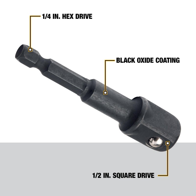 DEWALT IMPACT Socket Adapter, Hex Shank, 1/4-Inch To 1/2-Inch (DW2547IR) - Image 2