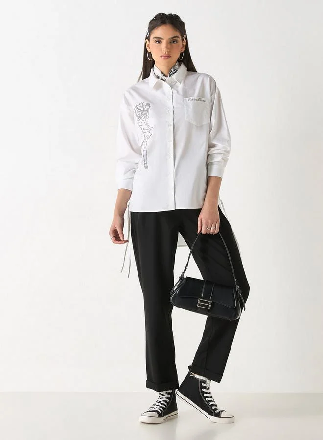 اس بي كاركترز قميص مزيّن بطبعات بأكمام طويلة وجيب