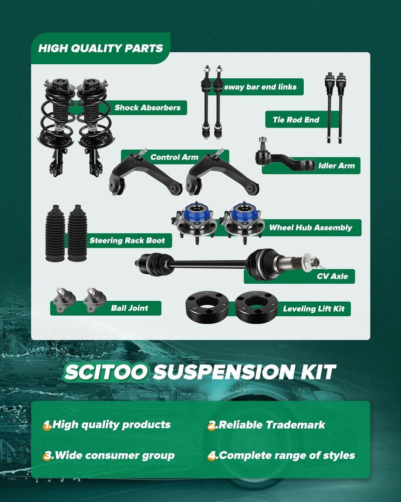 SCITOO 12-PC Suspension Kit for 1994-2004 Ford Mustang - Includes Ball Joints, Tie Rods, and Steering Boots - Image 2