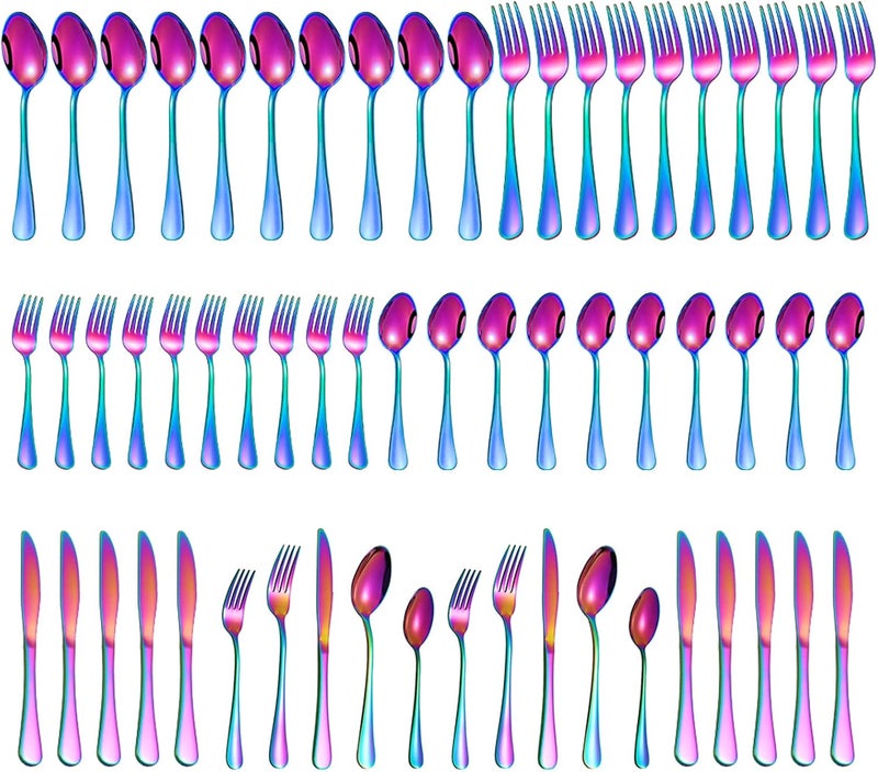 Compralo 60 Pieces Rainbow Silverware set for 12 Compralo Colorful Stainless Steel Flatware Cutlery Set Kitchen Utensils Set Include Knife Fork Spoon Tableware Set With Titanium Plated Dishwasher Safe - Image 1