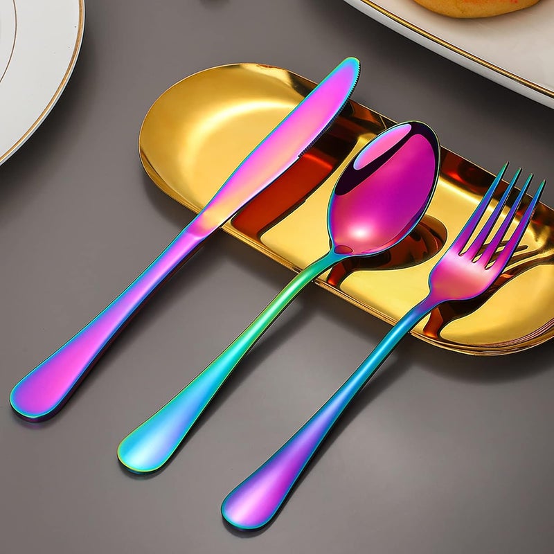 Compralo 60 Pieces Rainbow Silverware set for 12 Compralo Colorful Stainless Steel Flatware Cutlery Set Kitchen Utensils Set Include Knife Fork Spoon Tableware Set With Titanium Plated Dishwasher Safe - Image 2