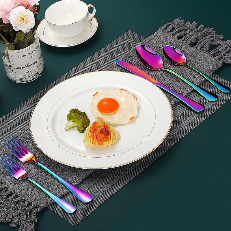 Compralo 60 Pieces Rainbow Silverware set for 12 Compralo Colorful Stainless Steel Flatware Cutlery Set Kitchen Utensils Set Include Knife Fork Spoon Tableware Set With Titanium Plated Dishwasher Safe - Image 3