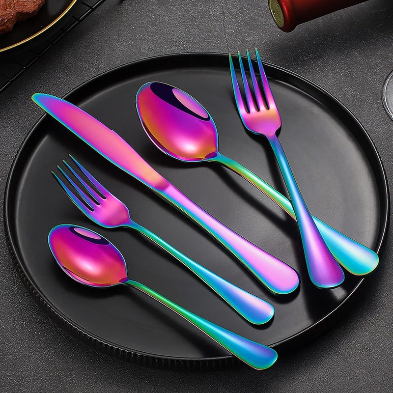 Compralo 60 Pieces Rainbow Silverware set for 12 Compralo Colorful Stainless Steel Flatware Cutlery Set Kitchen Utensils Set Include Knife Fork Spoon Tableware Set With Titanium Plated Dishwasher Safe - Image 5