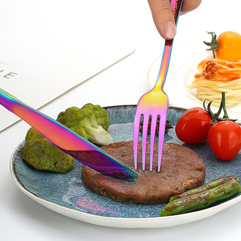 Compralo 60 Pieces Rainbow Silverware set for 12 Compralo Colorful Stainless Steel Flatware Cutlery Set Kitchen Utensils Set Include Knife Fork Spoon Tableware Set With Titanium Plated Dishwasher Safe - Image 4