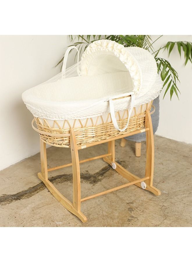 مهد سلة موسى لون سكري مع حامل هزاز خشبي - Image 1