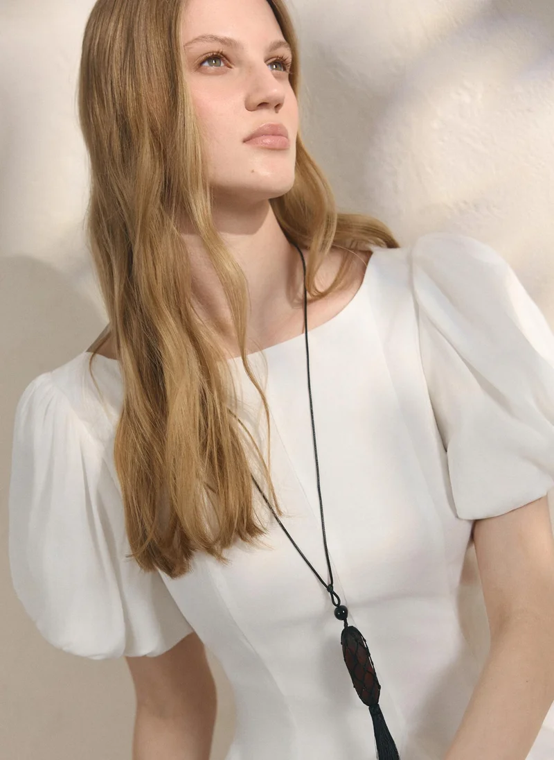 Lichi  Viscose mini dress with puff sleeves and voluminous skirt for Women | Best Price UAE