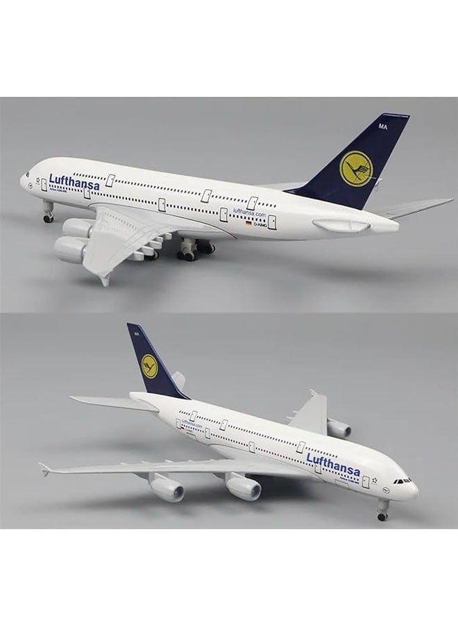 طراز طائرة نموذج بمقياس 20 سم بنسبة 1:400 من طراز إيرباص A380 لشركة لوفتهانزا، مصنوع من سبائك الألمنيوم بتقنية الصب الزهري، مثالي للزينة وتعتبر هدية قيمة لجمع الطرازات الجوية. - Image 4