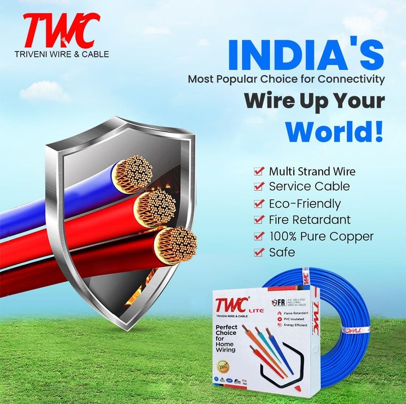 TWC Lite Blue 1 SQMM 90 METER | Copper Wire | HRFR (Heat Resistant Flame Retardant) Lead-Free Cable | Low Smoke Halogen-Free Wire for Home & Industrial Electrical Wiring - Image 3