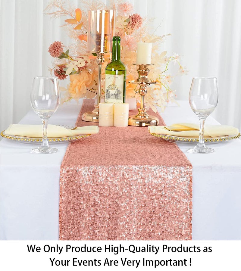 ShiDianYi 12''x72'' Blush Sequin Table Runner Sparkly Metallic Sequins Runners for Wedding Party Dinner Reception Pink Baby Shower Tables Glitter Fabric Birthday Outdoor Decor - Image 1