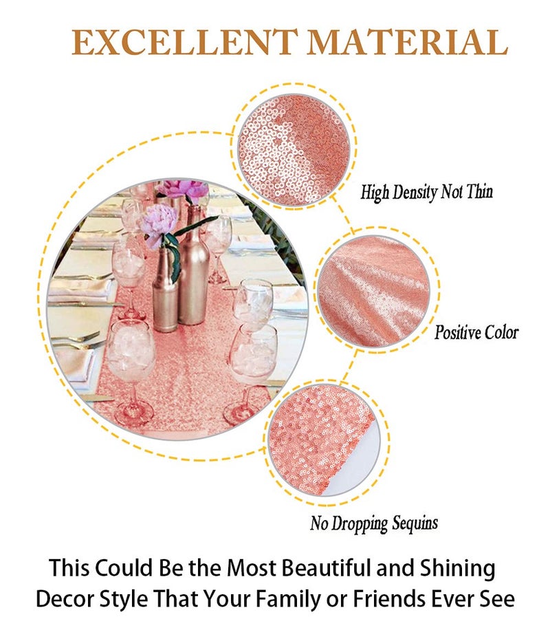 ShiDianYi 12''x72'' Blush Sequin Table Runner Sparkly Metallic Sequins Runners for Wedding Party Dinner Reception Pink Baby Shower Tables Glitter Fabric Birthday Outdoor Decor - Image 2