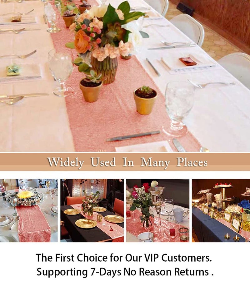 ShiDianYi 12''x72'' Blush Sequin Table Runner Sparkly Metallic Sequins Runners for Wedding Party Dinner Reception Pink Baby Shower Tables Glitter Fabric Birthday Outdoor Decor - Image 4