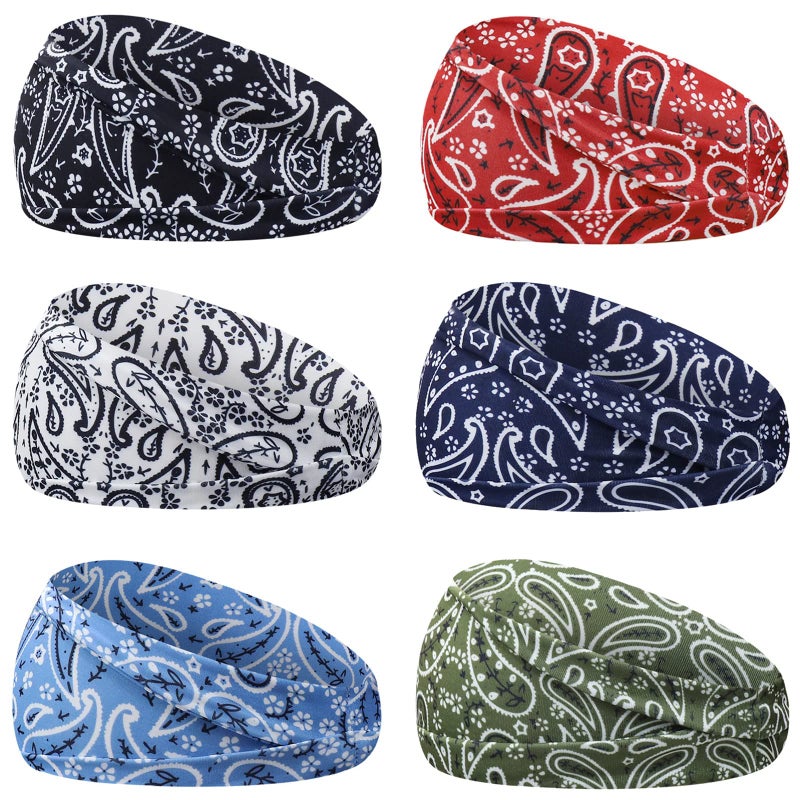 YARIEW 6Pcs Headbands Head Bands Sweat Band Hair Wrap Headwrap Fashion Boho Wide Thick Workout Yoga Elastic Headbands Mens Cooling Running Sports Headband Sweatbands for Women and Men - Image 1