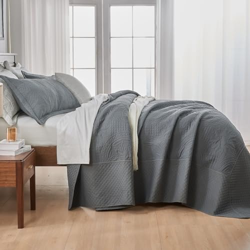 Qucover Alaska King Bedspread 132x 120, Oversized King Bedspread, 3 Piece Soft Microfiber Lightweight Extra Wide King Size Quilts Oversized Comforter Set, Vintage Persian Pattern, Dark Grey - Image 4