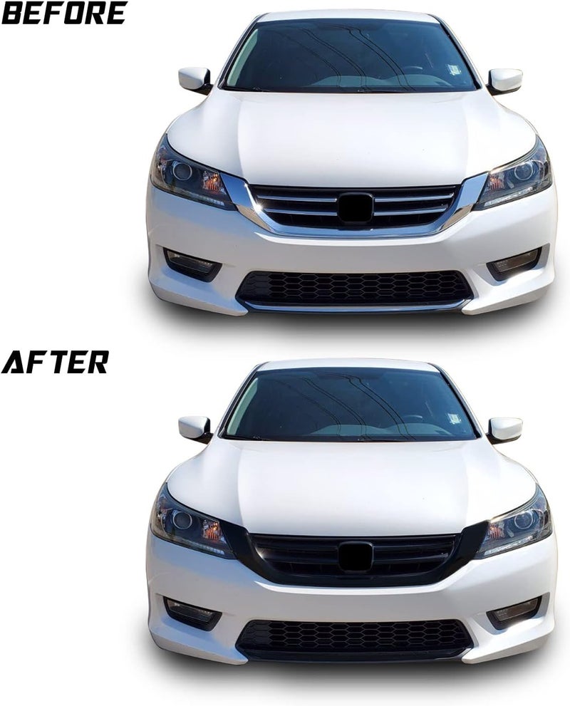 GOMU Front Grille Trim Chrome Delete Blackout Precut Vinyl Wrap Overlay Kit for Honda Accord Sedan 2014 2015 - Gloss Black - Image 2